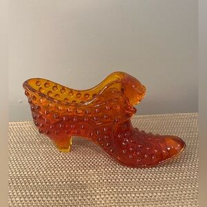 Fenton glass Orange Amberina Cathead Hobnail shoe. Vintage pre 1970. Nice.